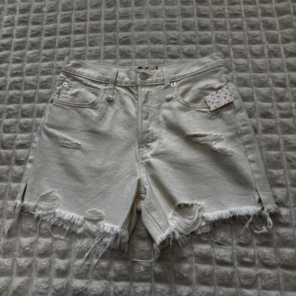 NEW We the Free People 26 White Makai Cutoff Denim Jean Shorts Distressed Boho